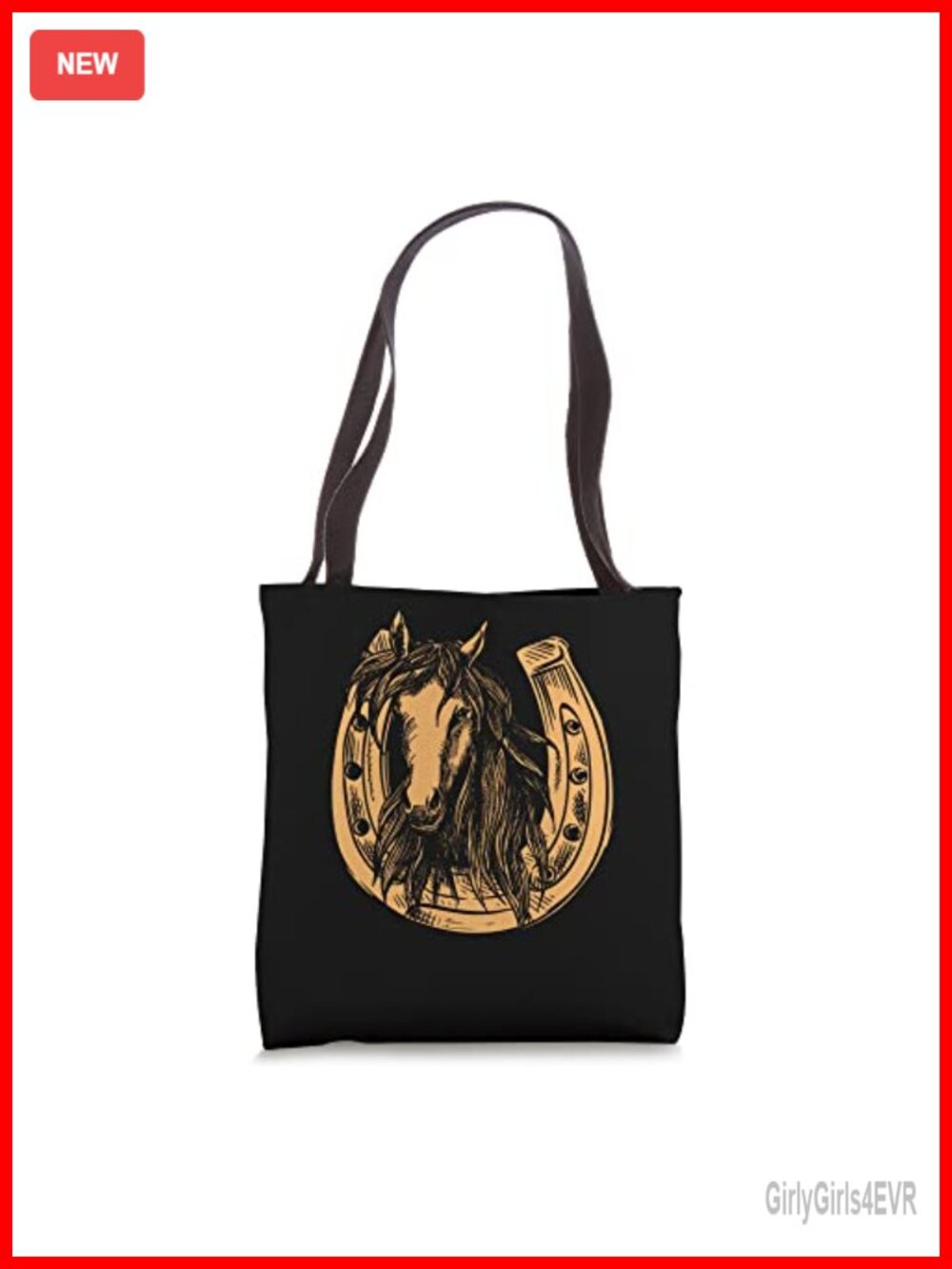 Equestrian Horseshoe Horse Head Tote Bag Spun Polyester Canvas Lightweight